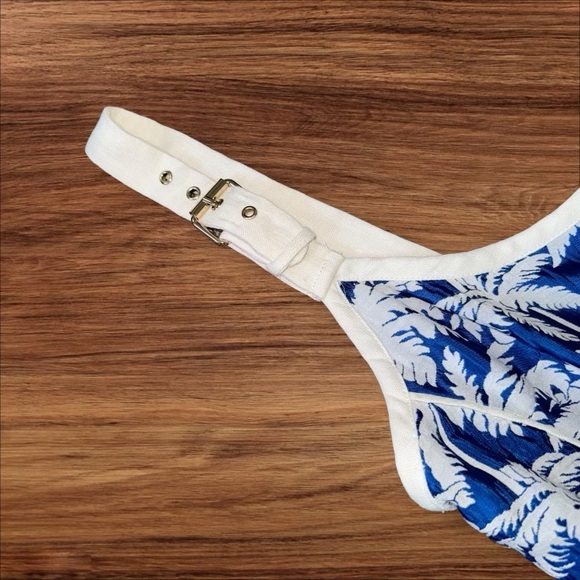 Alexis Lisel Dress Blue White Palm Jacquard Printed Mini Dress Size XL - Picture 5 of 14